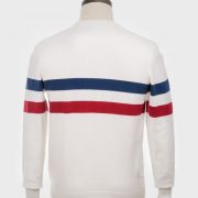 ART GALLERY CLOTHING SIXTIES MOD STYLE KNITWEAR SCENE Off white, crew neck pullover with blue & red horizontal placed stripes on body front, back & sleeves.