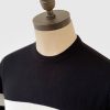 ART GALLERY CLOTHING SIXTIES MOD STYLE KNITWEAR SCENE Black, crew neck pullover with double off white horizontal placed stripes on body front, back & sleeves.