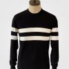 ART GALLERY CLOTHING SIXTIES MOD STYLE KNITWEAR SCENE Black, crew neck pullover with double off white horizontal placed stripes on body front, back & sleeves.