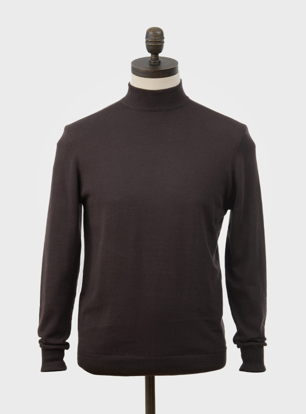 ART GALLERY CLOTHING MOD KNITWEAR Style TERENCE Brown long sleeved, knitted turtle neck with fold-back cuffs.