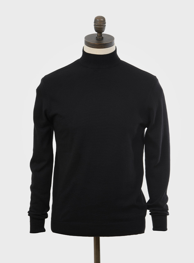 ART GALLERY CLOTHING MOD KNITWEAR Style TERENCE Black long sleeved, knitted turtle neck with fold-back cuffs.