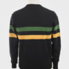 ART GALLERY CLOTHING SIXTIES MOD STYLE KNITWEAR SCENE Black, crew neck pullover with isle green & mustard horizontal placed stripes on body front, back & sleeves