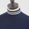 ART GALLERY CLOTHING SIXTIES MOD STYLE KNITWEAR HAYE Navy blue, knitted turtle neck pullover with double off white tipping on neck, cuffs & waistband.