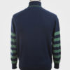 Art Gallery Clothing sixties mod style knitwear, the Jones in Navy Blue, knitted roll neck pullover with isle green tipping on neck & isle green colour blocking on sleeves.